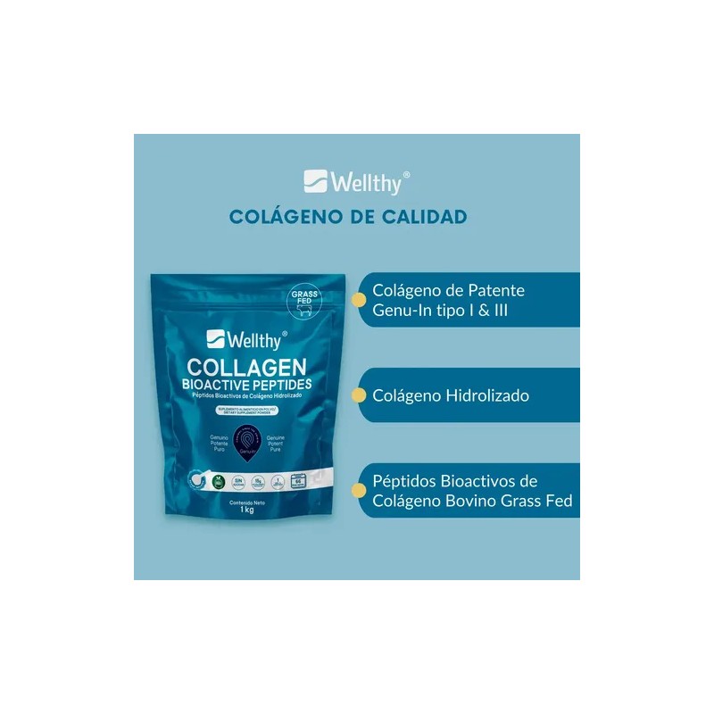 Péptidos Bioactivos De Colágeno Hidrolizado 1kg Wellthy Sabor Sin Sabor