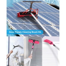 35ft Solar Panel Cleaning Brush & Squeegee, 2 Dusting Brush, Lightweight & Extendable Poles, Water Fed Poles Kit for Roof Window Greenhouse