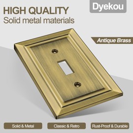 Dyekou Metal Wall Plate for Electrical Outlets, Decorative Antique Brass Switch Plates Outlet Cover, Light Switch Cover Plate, 1-Gang Wall Plates (Single Toggle, 6 Pack)