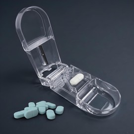 Compact Transparent Pill Cutter - Precise Steel Blade, Easy and Clean Cutting for Small and Large Tablets, Portable Design with Safe Housing
