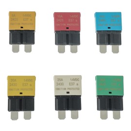 HUAREW Auto Reset Circuit Breaker Fuse E37 Low Profile ATC/ATO 14V DC 5A 10A 15A 20A 25A 30A Type 1 car Mini Fuses Circuit Breakers（6 pcs Mixed）