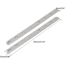 TA-VIGOR 2Pcs Flat Fixing Mending Plates, Stainless Steel Straight Brace Brackets Mending Repair for Wood Connector 295mmx25mmx4mm Silver