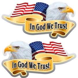 ProSticker 906M (One Pair) American Pride Series in God We Trust Mirrored Bald Eagle Decal Sticker (6" X 12")