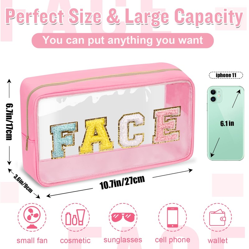 izuzta Bolsa de maquillaje Preppy Patch, bolsas de maquillaje transparentes