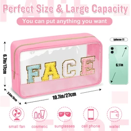 izuzta Bolsa de maquillaje Preppy Patch, bolsas de maquillaje transparentes con cierre, Cara-Rosa