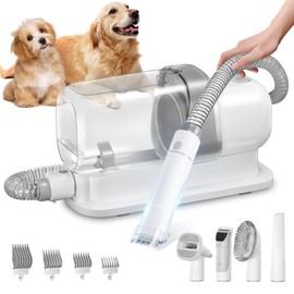 LMVVC Dog Grooming Vacuum, Pet Grooming Vacuum Kit 2.3L Suction 99% Pet Hair with 5 Tools for Dog Cat for Shedding Grooming, Low Noise (Grey & White)