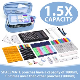 SPACEMATE Pencil Case Pouch Box Bag School Supplies Girls Boys Kids, Cute Preppy Stuff Large Big Capacity Aesthetic Pen Organizer, Back to College Stationary, Sky Blue, Heavy Duty Canvas, 1800ml