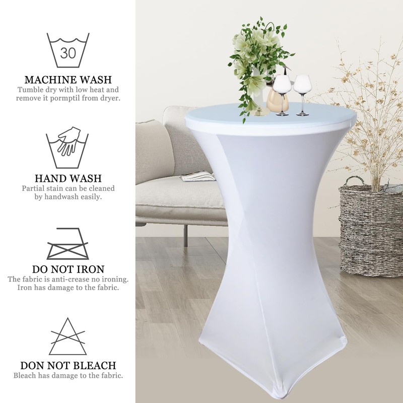 2 Pack White Cocktail Spandex Stretch Square Corners Tablecloth|32"x43" Cocktail