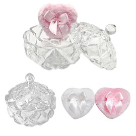 WHSLILR Body Powder Puff and Container - Glass Dusting Powder Container with 2 Soft Puffs – Vintage Powder Puff Case for Women & Girls (3.94x3.94x4.53 H IN) - GRB012-Transparent