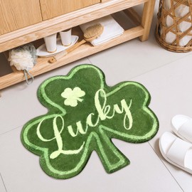 St.Patrick's Day Shamrock Bathroom Rug,Non Slip Shamrock Green Bath Mat,Soft Plush Absorbent Rugs,Lucky Green Doormat for Bathroom,Kitchen,Bedroom,Living Room