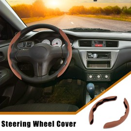 X AUTOHAUX Pair 38cm 15" Universal Suede Anti Slip Steering Wheel Cover Brown