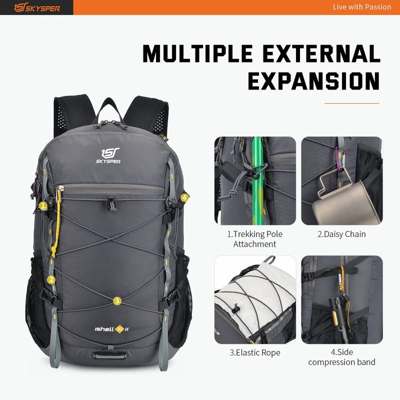 SKYSPER Foldable Hiking Backpack 30L Lightweight Travel Rucksack Packable Daypack