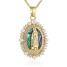 HZMAN 14K Gold Plated Virgin Mary Necklace for Women Retro Dainty Christian Our Lady of Guadalupe Pendant Necklace Protection Jewelry Gift