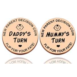 New Parents Decision Coin,Gifts for Mum Dad,Newborn Baby Gifts,New Mum Gifts,Flip Coin Decision,Funny,Birthday,Anniversary,Stainless Steel (Rose Gold)