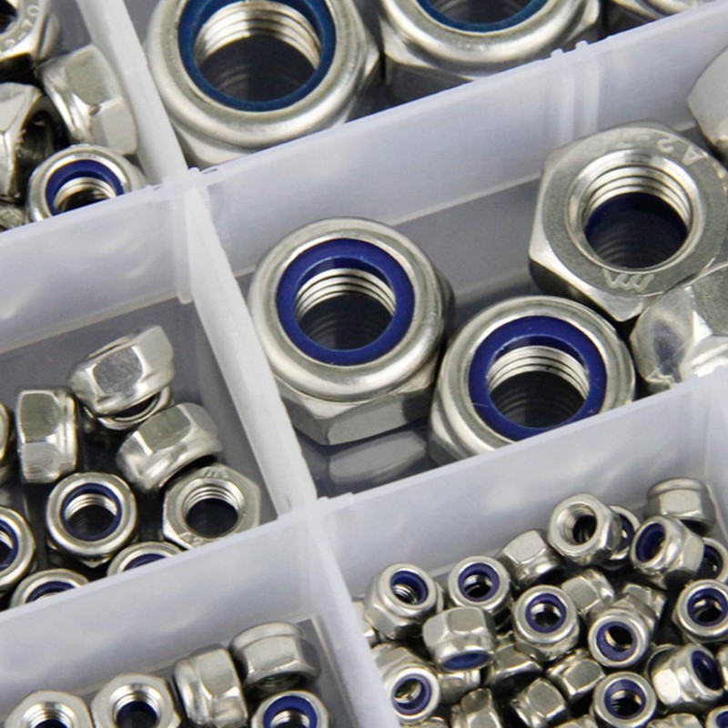 M3-M12 165 Pieces Stainless Steel Nylon Lock Nut Sets, Self-Locking