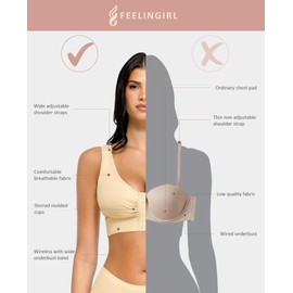 FeelinGirl Post Surgery Compression Bra Soft Support for Breast Augmentation Breast Lift Bra Front Closure Bras for Women Nude M