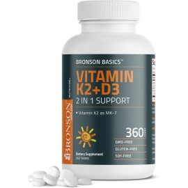 Bronson Basics Vitamin K2 D3 (MK7) Supplement Non-GMO 360 Count (Pack of 1)