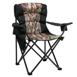 MioCoia Oversized Camping Chair Folding Heavy Duty Quad Outdoor Large Lawn Chairs Portable Support 400 lbs Padded Thicken Oxford with Armrests, Storage Bag, Cup Holder, Carry Bag for Outside(Camo)