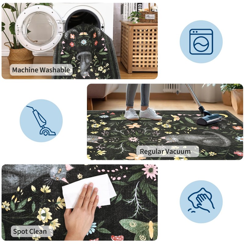 GarveeHome 2x6 Cat Washable Runner Rug for Kitchen, Soft Black