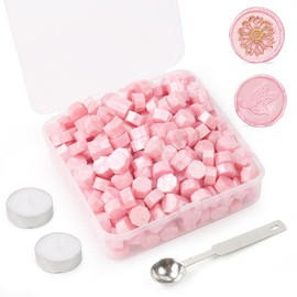 300Pcs Pearl Pink Sealing Wax Beads Set for Wax Seal Stamp with Candles and Melting Spoon，Perfect for Christmas Cards, Envelopes, Wedding Invitations, Wine Packages, Letter Sealing (Pearl Pink)