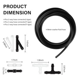 Windshield Washer Hose Kit with 12PCS Hose Connectors & 13.12Ft Washer Fluid Hose,Rubber Windshield Washer Nozzle Kit Car Accessories for Most Truck/Car Windshield Washer Tubing