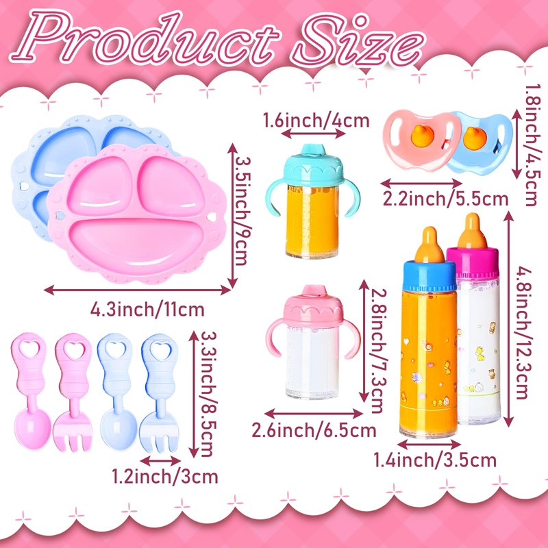 15Pcs Baby Doll Accessories Magic Bottle Set,Pretend Play Feeding Toy