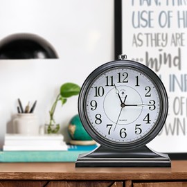 Auafanzy Retro Mantel Décor Desk Clock, 10-inch Vintage Table Clocks for Fireplace, Easy to Read Clocks for Living Room, Bedroom, Office, Desktop Decoration (Black)