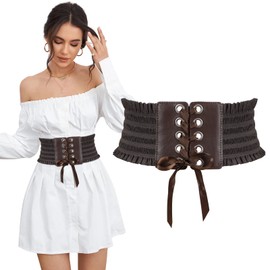 WERFORU Women Wide Elastic Lace Up Belt, Tied Costume Corset Waist Belt for Women, B coffee