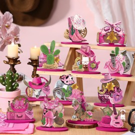 Colingmill 12 Pcs Cowgirl Party Decorations Western Centerpieces for Tables Wild West Table Decorations 3.94 Inches Christmas Wooden Centerpieces for Birthday Baby Shower Party Decor