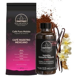 Kalakapäla | Café Arábigo Molido y Extracto Natural de Vainilla de Doble Concentración | Duo Aromas Mexicanos | 400 g + 113 ml