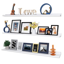 Annecy Floating Shelves Wall Mounted Set of 3, 47 Inch White Rustic Wood Shelves for Wall, Wall Storage Shelves with Guardrail Design for Bedroom, Bathroom, Kitchen, Office, 3 Different Sizes