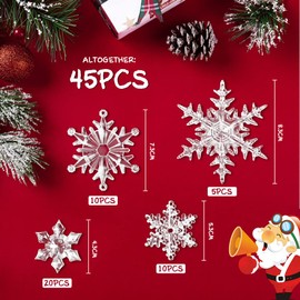 Pack of 45 Christmas Decoration Snowflakes for Pendants, Acrylic Snowflake Decoration Ornaments, Icicle Hanging Decoration for Christmas Tree Decoration, Christmas Tree Decoration, Window Decoration,