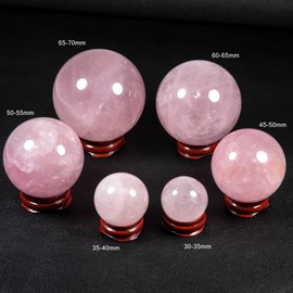 mookaitedecor Natural Rose Quartz Crystal Ball with Wood Stand, Healing Crystals Sphere Sculpture Home Decoration, 1.15"-1.35"