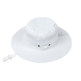 YAMEIZE Baby Kids Bucket Sun Hat - Wide Brim Mesh Girls Sun Hat UPF50+ with Adjustable Strap Summer Beach for 4-8 Years White