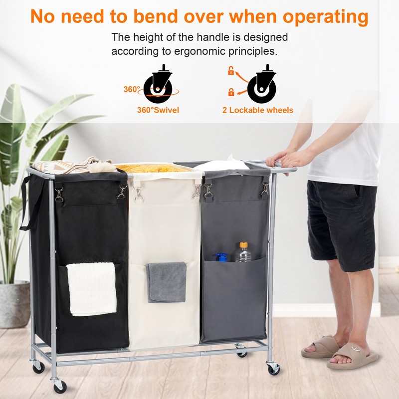 Heybly Laundry Basket, 3 x 18.5 Gal Laundry Separator Hamper