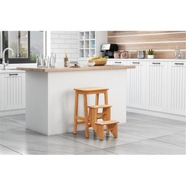 Pemberly Row Contemporary Wood Folding 24.5" Step Stool - Natural Finish