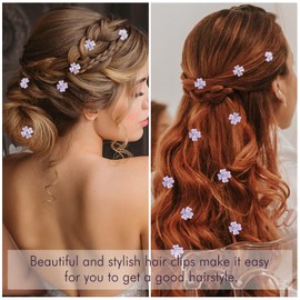 YISSION 20Pcs Mini Purple Flower Hair Clips with Rhinestone Cute Hair Pins Decorative Hair Clips Wedding Hair Barrettes Bridal Hair Accessories for Girls Women