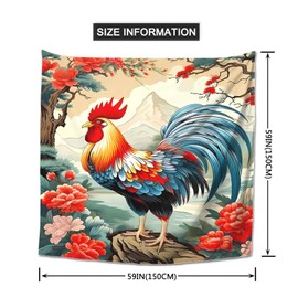 Watercolor Rooster Tapestry 59 * 59 Inches Hanging Tapestry As Wall Art And Room Decor For Bedroom, Living Room, Dorm