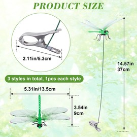 BEIQIYA 3pcs Dragonfly Hat Clip, Dragon Fly Clips, Fake Realistic Artificial Dragonflies Fly Repelling Supplies for Indoor Outdoor Yard Garden Stakes Decor Craft- Red & Blue & Green