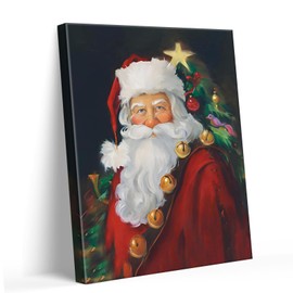 Christmas Canvas Wall Art Vibrant Santa Claus Pictures Print Festive Christmas Portrait with Santa and Holiday Tree | Classic Canvas Print for Living Room | Cheerful Christmas Wall Decor 8x10inch