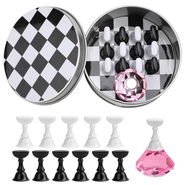 1 Set False Nail Tips Holder Practice Training Display Stand,MWOOT Chess Board Magnetic Crystal Nail Art Holder Stand for Nail Salon DIY and Practice Manicure