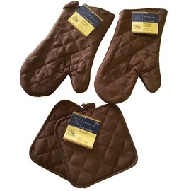 Home Collection Kitchen Oven Mitt Pot Holder Set Kitchen Linens Oven Mitt Pot Holder Pack (Brown)
