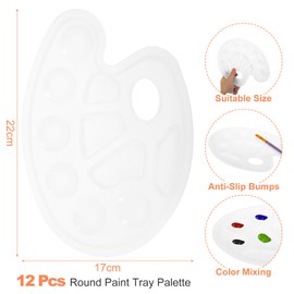 PATIKIL Paint Brush Palette Set, 120 Pcs Nylon Hair Paint Brushes and 12 Pcs Round Paint Tray Palette for Adults Acrylic Canvas and Art Paint Party Supplies, Purple