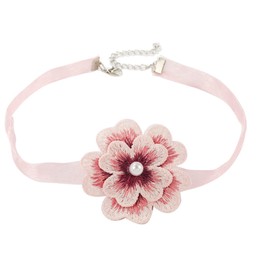 Inateannal Pearl Flower Lace Choker Necklace for Women Gothic Pink Lace Tattoo Choker Floral Short Clavicle Necklace Chain Retro Choker Collar Wedding Necklace Jewelry for Brides