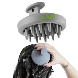 Genkigold 3-in-1 Scalp Massager Hair Brush: Exfoliates, Promotes Hair Growth and Treats Dandruff - Waterproof Shower Scrubber with Soft Bristles for Effective Shampooing (Grey)