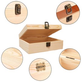 YXFZPAN Wooden Box with Hinged Lid - 8x6x3 Inch Natural Gift Box for Craft DIY Jewelry Boxes - Small Reusable Storage for Home Decor Art Supplies