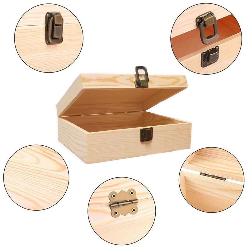 YXFZPAN Wooden Box with Hinged Lid - 8x6x3 Inch Natural