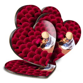 4 x Heart Coasters - Hanoi Vietnam Red Incense Sticks Cork Backed MDF Glossy Tea Coffee Accessory #51129