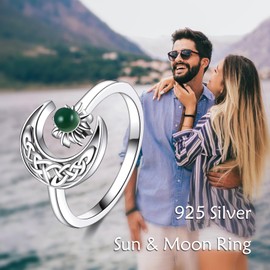 Pentagram Ring for Women Sterling Silver Abalone Shell Celtic Knot Crescent Moon Ring Wicca Pagan Ring Jewellery Gifts for Mother and Friends, Sterling Silver, Cubic Zirconia