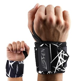 LISTHEN Gym Wrist Wraps for Weightlifting, Elastic Wrist Wraps with Thumb Loop and Velcro Wrist Wraps for Powerlifting, Bodybuilding and Boxing, 2 x Black